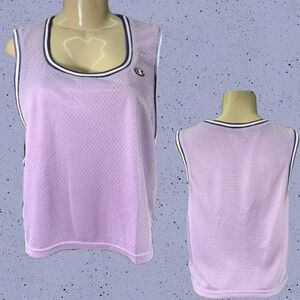 Champion XL Logo Purple Pin Mesh Scoop Neckline Contrast Striped Trim Crop Tank
